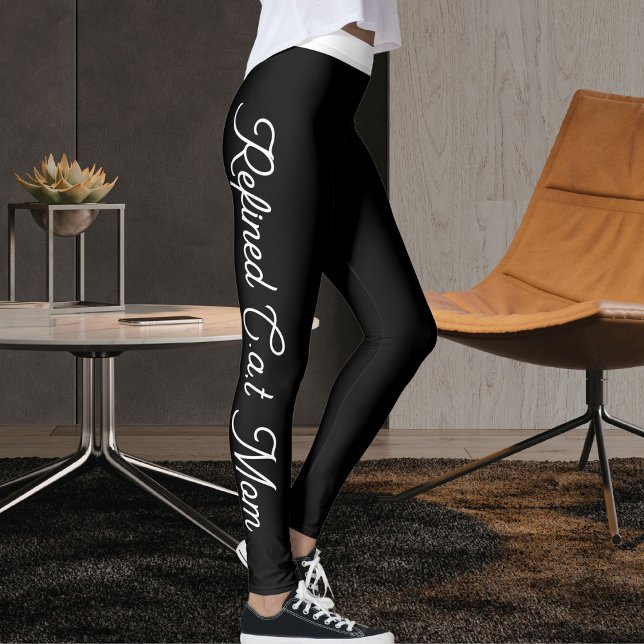 Legging Personalized Pet Lover White Script Black Cat Mom (Criador carregado)
