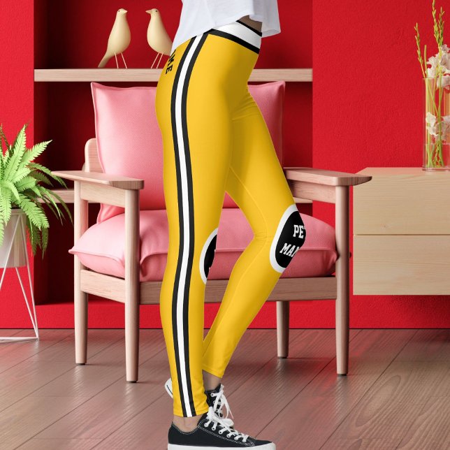 Legging Personalized Pet Mama Yellow Black White Striped (Criador carregado)
