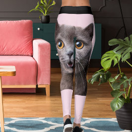 Legging Personalized  Pink Black Striped Crazy Cat Lady