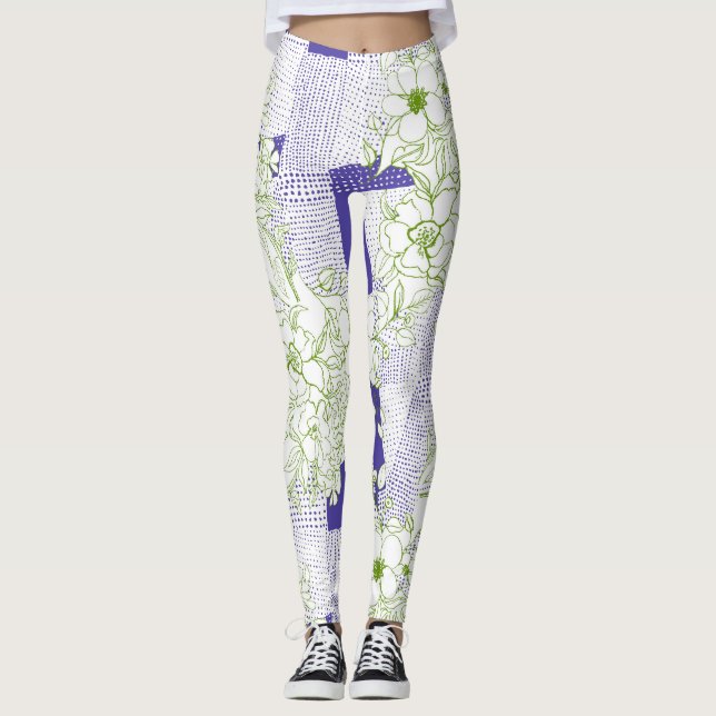 Legging Perturbação Floral - Pernas Botânicas Abstrato (Frente)