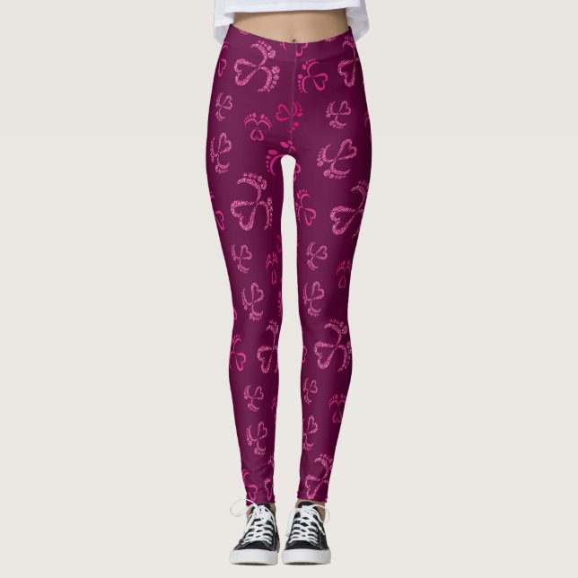 Legging Pés-Bebês e Corações com Padrões Luminosos Rosa (Frente)