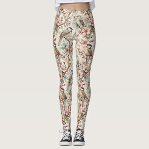 Legging Pêssego Pássaro Cantador Tinta Preta Padrão Floral