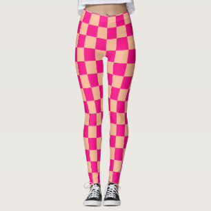 Legging Pêssego rosa-quente dos quadrados verificados retr