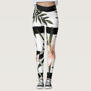Legging Pêssego Tropical Hibiscus Plumeria Floral