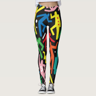 Legging Pessoas dançantes, padrão de conjunto de rabiscos.