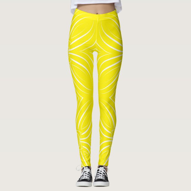 Legging Pétalas Concentradas em Branco em Bk Amarelo (Frente)