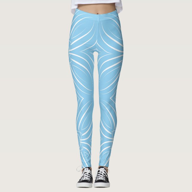 Legging Pétalas Concentradas em Branco sobre Azul Claro (Frente)