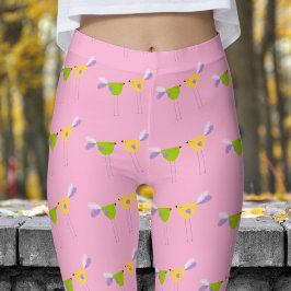 Legging Pia-rosa-branca, dois pequenos padrões de aves