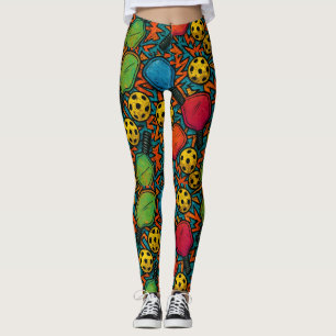 Legging Pickleball Colorful Paddle Pattern Urban Art