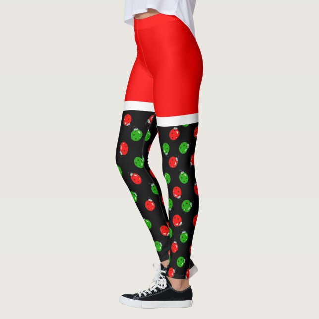 Legging Pickleball Red Santa Shorts Red & Green Ornaments (Esquerda)
