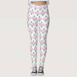 Legging Pickleball rosa e verde<br><div class="desc">Estas pernas apresentam um padrão de pás de picleball. As cores incluem rosa e verde.</div>