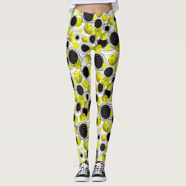 Legging Pickleballs verde de néon - caneleiras (Frente)
