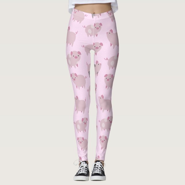 Legging Piglets Bebês Cor-de-Rosa Cor-de-Corte e Pontos (Frente)