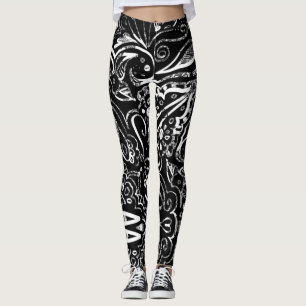Legging Pillo design de lança-de mandala escura e branca