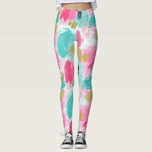 Legging Pincéis Abstrato coloridos - Mint & Pink (1)