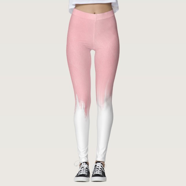 Legging Pincel Cor-de-Rosa Moderno trava Design branco (Frente)