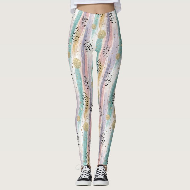 Legging Pincel de Pastel e Abstrato geométrico Dourado (Frente)