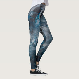 Legging Pinceladas Abstratas Escuras em Tons Azuis e Cinza