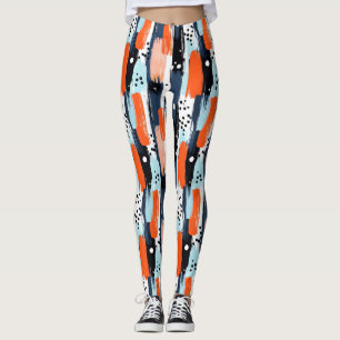 Legging Pinceladas Laranja Azul Padrão Abstrato