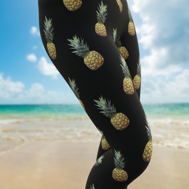 Legging Pineanases Tropicais Pernas Pretas (Fun pineapple pattern leggings just for you.)