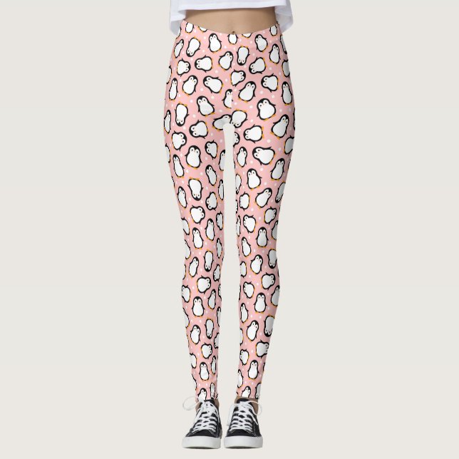 Legging Pinguim cor-de-rosa-branca (Frente)