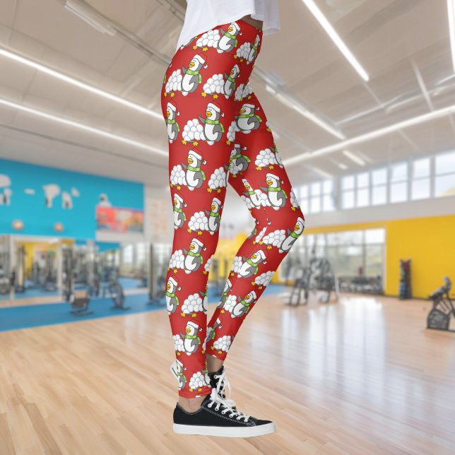 Legging Pinguim de Natal com bolas de neve acenando (Criador carregado)