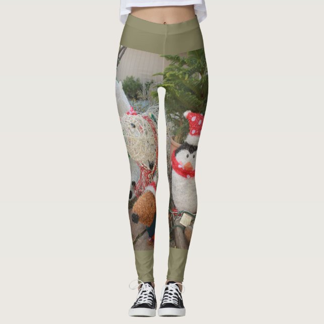 Legging Pinguim de Natal e brinquedo de renas (Frente)