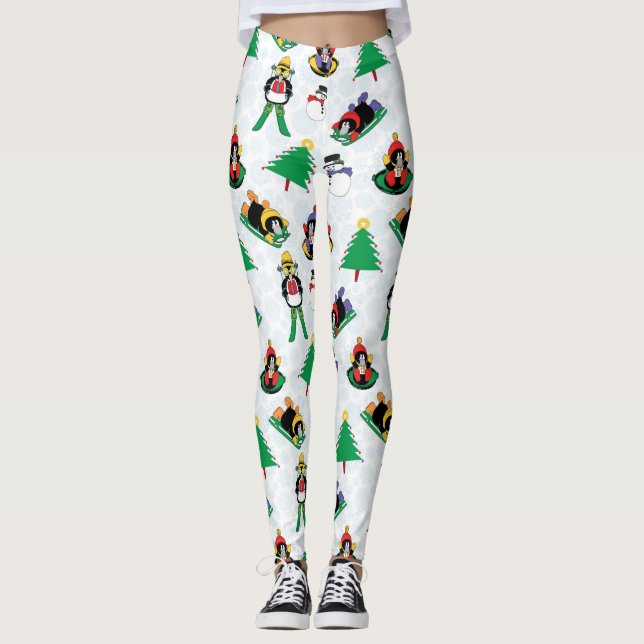Legging pinguim de natal esquiando (Frente)
