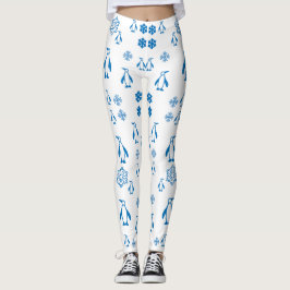 Legging Pinguins Azuis Elegantes Com Padrões De Neve
