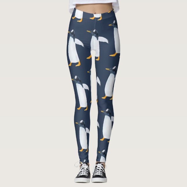 Legging Pinguins: Pequena Cor de Água Escura (Frente)