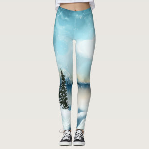 Legging Pinheiros nevados perto de um lago