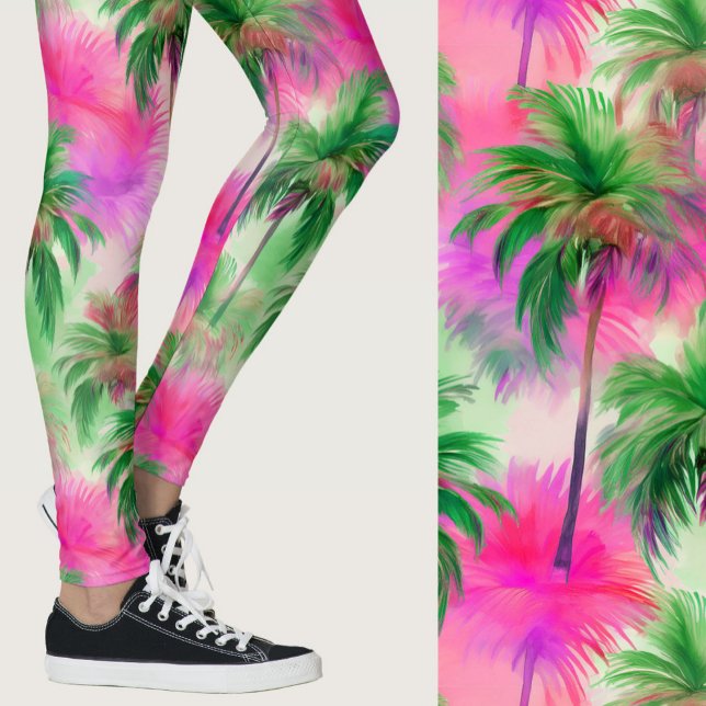 Legging Pink and Green Palm Trees Tropical Patterned (Criador carregado)
