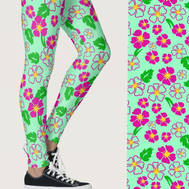 Legging Pink and Green Tropical Flowers Patterned (Criador carregado)