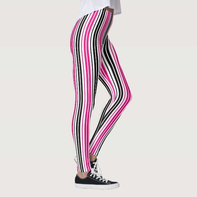 Legging Pink Black White Stripes Pattern Design  (Direita)