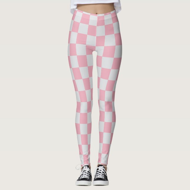 Legging Pink + Cinza Checkered Checkerboard Padrão (Frente)