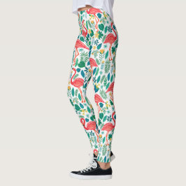 Legging Pink Flamingos and Tropical Flowers Pattern