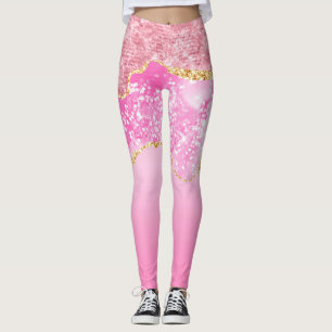 Legging Pink Gold Glam Glitter Bling Na Moda