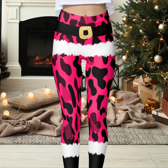 Legging Pink Leopardo Imprime Papai Noel Figurino Natal (Criador carregado)