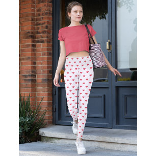 Legging Pink Love Hearts Pattern Yoga Viagem Fashion Party