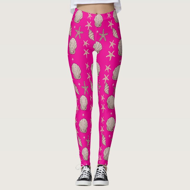 Legging Pink Seashell Pattern - Beach Vibes Summer Design (Frente)