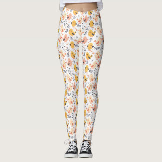 Legging Pintinhos Primavera e padrão floral bonitos