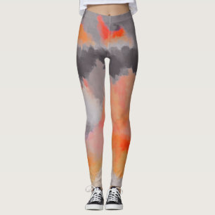 Legging Pintura alaranjada do abstrato das cinzas