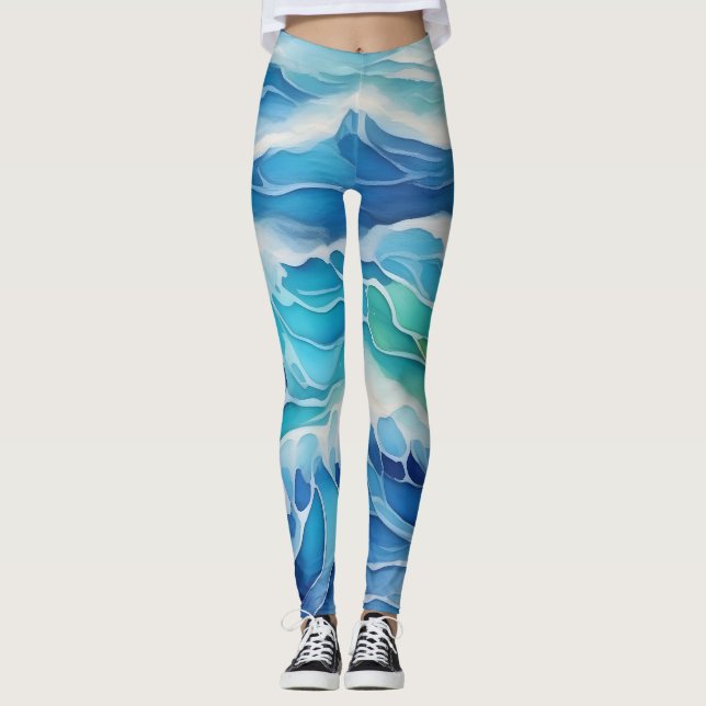 Legging Pintura aquosa de ondas azuis (Frente)