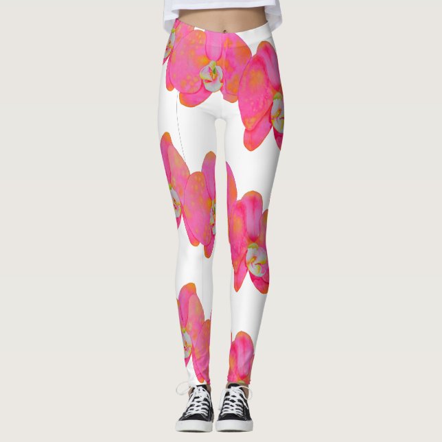 Legging Pintura aquosa de Orquídea Rosa Elegante (Frente)