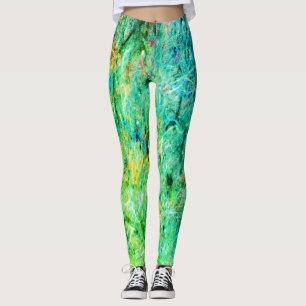Legging pintura azul verde spray aparência impressão legal