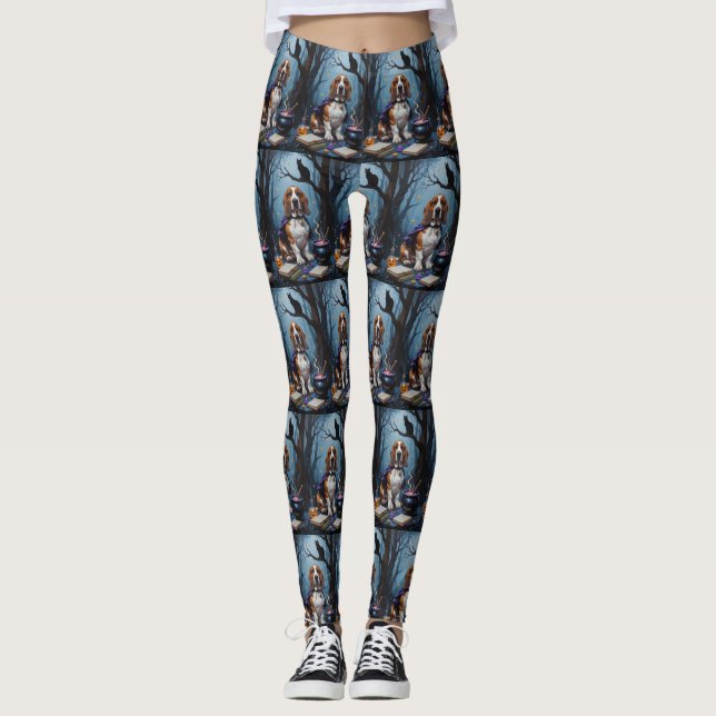 Legging Pintura Caprichosa de Halloween com Cachorro Basse (Frente)