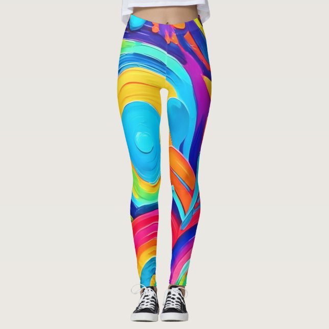 Legging Pintura Colorida em Círculos Abstrato (Frente)