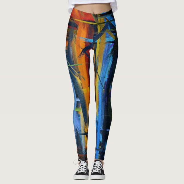 Legging Pintura de Abstrato Azul Laranja (Frente)