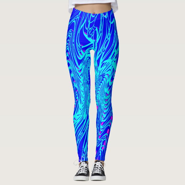 Legging Pintura de Abstrato Azul Moderno (Frente)