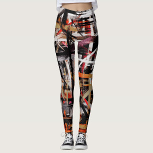 Legging Pintura de Abstrato branco vermelho preto nº 2
